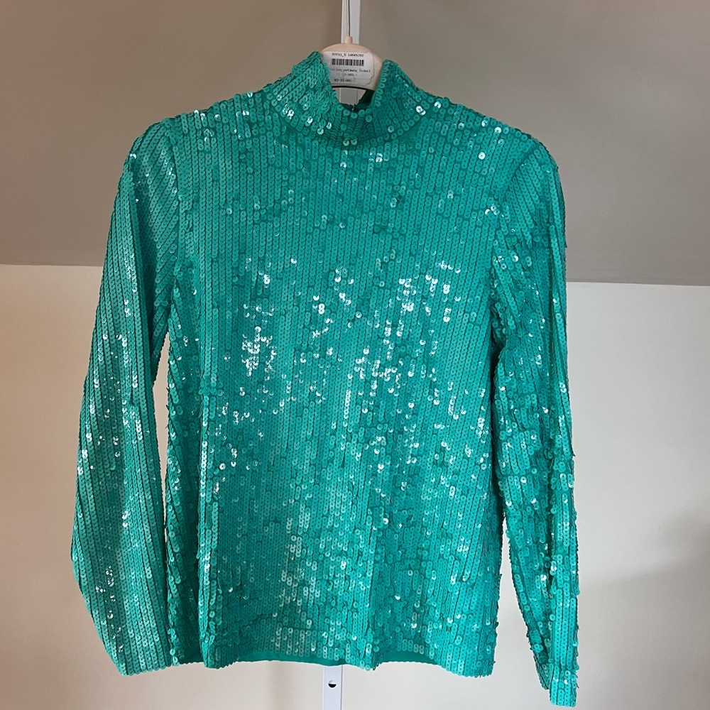 COS Turquoise / Sea Green Mermaid Sequin Embellished Long Sleeve Top XS S